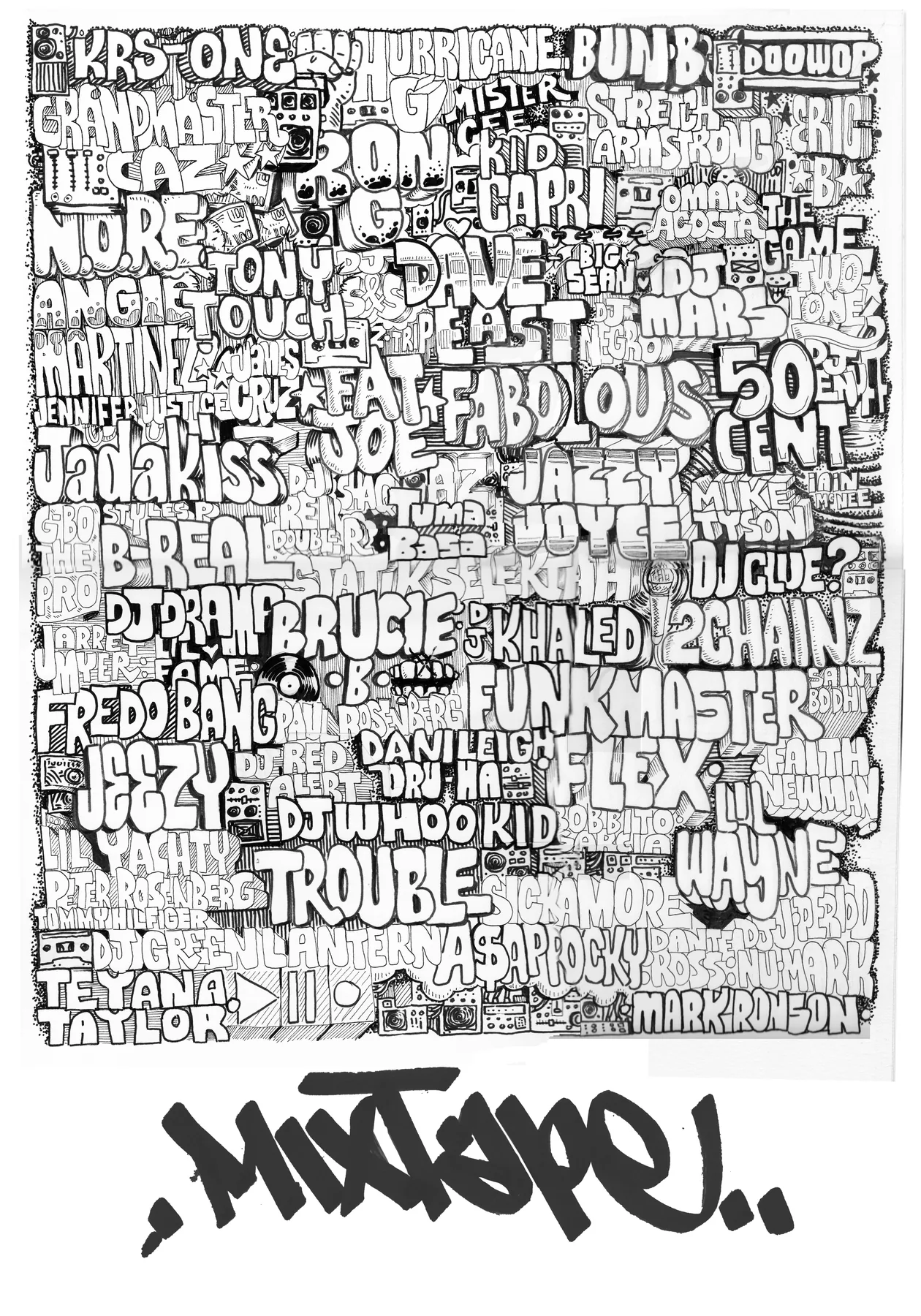 Black-and-white hand-lettered Mixtape poster