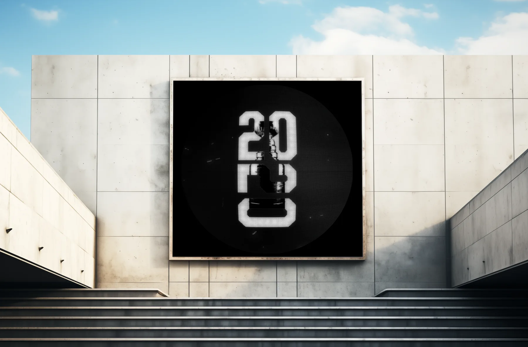Square campaign artwork on an architectural billboard