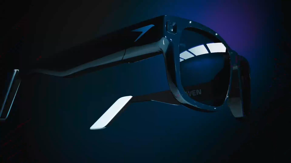 Raven Prism glasses in a sculptural three-quarter product view